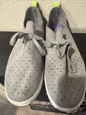 Women's  Perforated Light Gray vegan Suede Casual Lace-Up Shoes-7